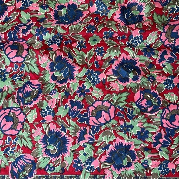 Silk scarf peonies in bloom rich reds greens and blues - Picture 8 of 10